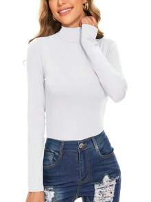 Women's Long Sleeve Mock Turtleneck Tops Casual Slim Fitted Lightweight Under Layer Pullover Shirts