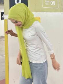 1pc Women's Solid Color Chiffon Beach Scarf, Muslim Headscarf, Arabic Casual Long Scarf, Suitable For Daily Use For Dress