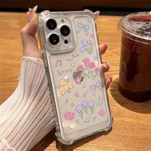 Funda transparente con diseño floral y protección antigolpes en las cuatro esquinas. Compatible con phone 16, 16 Pro, 13, 14, 14 Pro, 15, 15 Pro, XS Max, XS y XR. Material TPU con estampado de grafiti. Funda protectora estilo retro vintage. - transparente - Ver 1