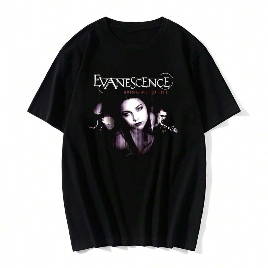 EvaneScence Rock Singer T-Shirt Unisex Men Women 100% Cotton Premium Streetwear Top New Release Immediate Shipping Various Colors!! Plus Size - 黑色 - 查看 1