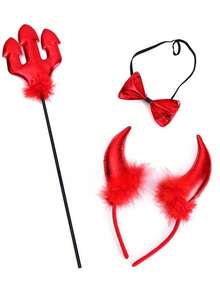 1/2/3/4pcs Christmas Animal Costume Props, Adult & Kids Cosplay Performance Devil Horn Headband, Trident Set Halloween - Multicolor - View 13