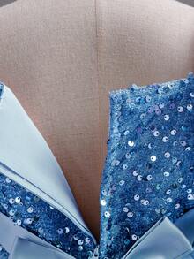 Girls' Floral Party Dress | 3D Embroidered Flowers On Sleeves & Hem With Sparkle Bodice | Special Occasion Gown For Birthday & School Events (2-7 Years) - 藍色 - 查看 7