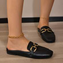 2025 Solid Color Fashion PU Leather Women Mules, Outdoor Flat Slippers For All Seasons, Synthetic Leather Upper Rubber Non-Slip Sole, Wholesale & Retail