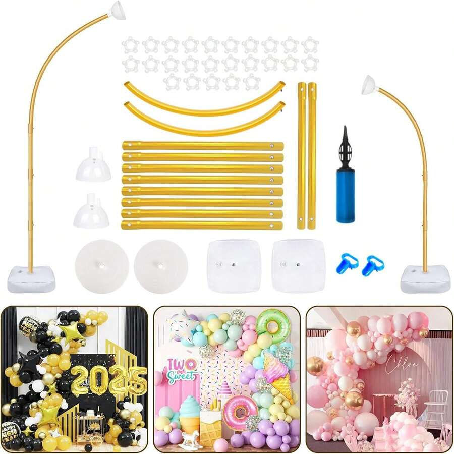 Balloon Arch Kit, 2.5M & 1.5M Half Balloon Arch Stand, Free Bend Balloon Column Stand For Floor Suitable For Wedding, Birthday, Graduation, Anniversary, Gold - 金色 - 查看 1
