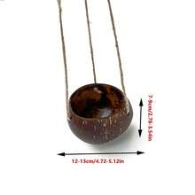 Maceta colgante de cáscara de coco, cáscara de coco natural, pulida a mano, cuerda para colgar, maceta, decoración retro de granja y restaurante, soporte para plantas, maceta para flores, canasta para flores - Café integral - Ver 13