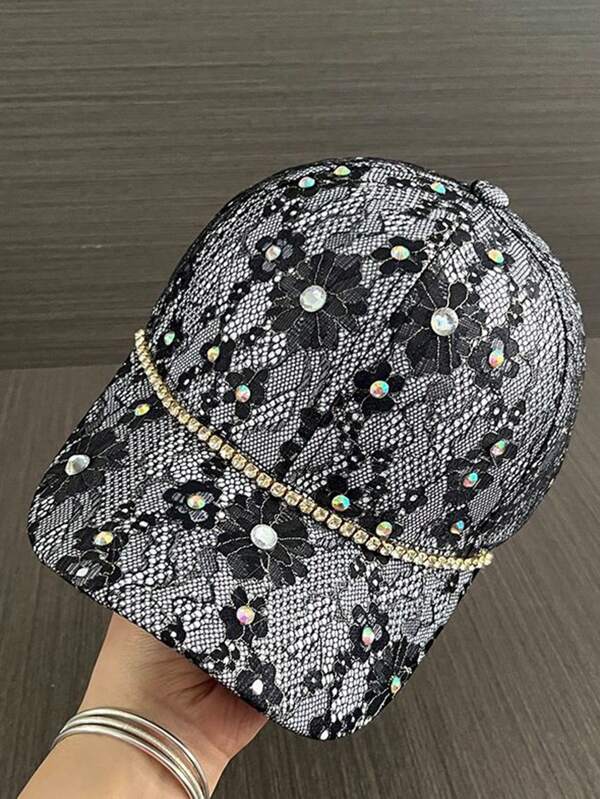 1 pièce Casquette de baseball élégante en dentelle florale pour femmes, protection solaire polyvalente, chapeau de style coréen décontracté pour l'extérieur