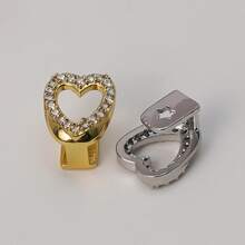 A Stylish Hip-Hop Gap-Tooth Love Heart Dental Grill, Hollow-Out Love Heart Grill, A Cool Everyday Streetwear Accessory - 金色 - 查看 3
