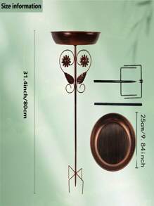 1 件复古户外鸟浴盆 - 坚固的铁质，带 5 爪底座，乡村风格花园装饰，易于安装以吸引鸟类 - 露台、庭院或野生动物花园喂食器，耐候叶子图案设计