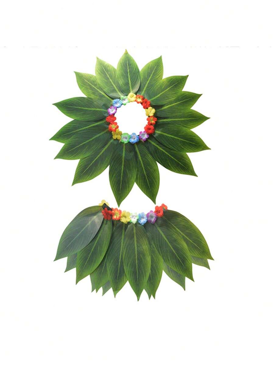 1pc Green Grass Skirt Hawaiian Outfit, Suitable For Beach, Summer Parties, Unisex, Tropical Vibe, Perfect For Adults And Men/Women, Ideal For Summer Celebrations, Outdoor Activities, And Halloween - Fabric Leaf Skirt - View 1