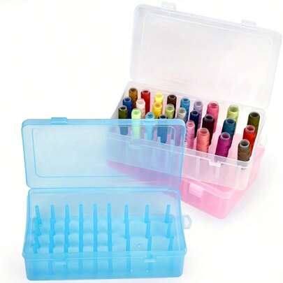 Organizador de plástico transparente de 42 ranuras para hilos y manualidades con etiquetas de compartimentos - Almacenamiento portátil compacto para carretes, hilos, agujas - Manualidades DIY, hogar, suministros de arte (Blanco/Rosa/Azul), Accesorios de costura, Organización del hogar, Compartimentos etiquetados, Material duradero