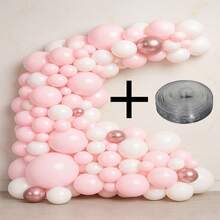 Kit 125 Balloons Pic Pic White + Baby Pink + Pink Chrome + Ribbon For Deconstructed Arch