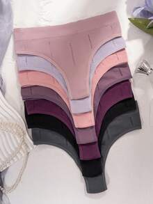 7pcs/Pack Women's Sexy Low Waist Ruffle Trim Hollow Out Seamless Breathable Thong Panties - Multicolor - View 3