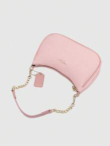 2025 New Fashion Classic Versatile Letter Graphic Design Solid Color PU Leather Crescent Shoulder/Underarm Bag, Y2K Shoulder/Underarm Bag, Suitable For Shopping, Can Be Worn Crossbody - Pink - View 5