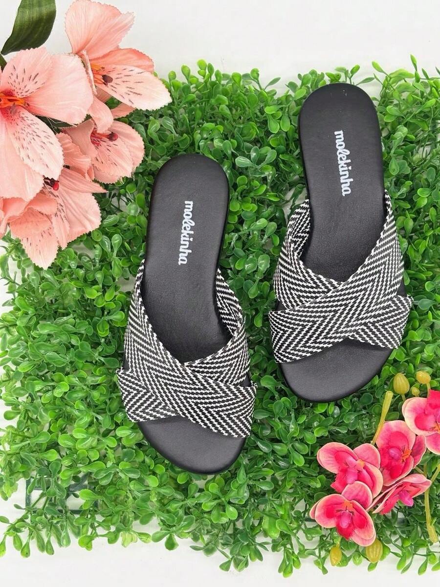 Girls' Flat Sandals, Slide Molekinha, Comfortable Youth - Kepang Hitam - View 1
