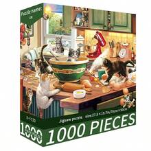 1 Box 1000 Piece Jigsaw Puzzle Toy, 70cm*50cm Size, Landscape & Cartoon Oil Painting Style, Adult Stress Relief, Decorative Art, Suitable For Halloween, Christmas, Holiday Gifts