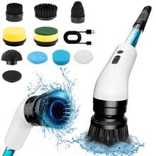 IAGREEA 2026 Electric Spin Scrubber, An Electric Cleaning Brush That Is And Features A Rotating Design. It Can Use Cleaning Solutions And Comes With 9/7/5 Interchangeable Brush Heads, 1500mAH, Offering 2 Adjustable Speeds. This Versatile Scrubber Is Suitable For Bathrooms, Kitchens, Bathtubs, Tiles, Sinks, Walls, Windows, And Cars. - Black and White - View 1
