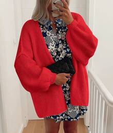 Woms Oversized Cardigan Sweaters 2025 Fall Long Sleeve Knit Op Front Lightweight Sweater - 紅色 - 查看 5