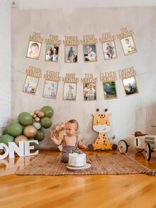 1st Birthday Photo Banner For Baby From 1 Months To 12 Months, First Birthday Decorations Boy Girl Monthly Milestones Garland | First Birthday Photo Banner Pre-Strung With Frame,Baby's First Birthday Party Supplies, Decorative Banners