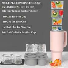 Silicone Ice Tray Set Designed For   - Fits 20-40 Oz Glass And  Cups, Upgraded With 4 Compartment Silicone Cylinder Ice Molds, Multipurpose Ice Tray For Various Beverages,11114386 - 灰色 - 查看 6
