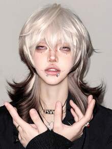 alicegarden 1 Synthetic Heat-Resistant Straight Hair With Bangs, Short Multi Colored Wig, 16 Inches Long, Made Of Fiber, Suitable For Daily Use, Natural And Realistic Wig (Excluding Accessories)