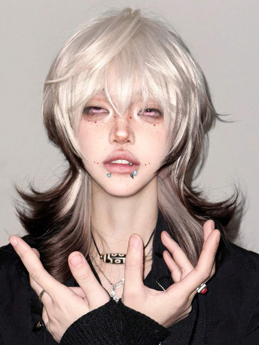 alicegarden 1 Synthetic Heat-Resistant Straight Hair With Bangs, Short Multi Colored Wig, 16 Inches Long, Made Of Fiber, Suitable For Daily Use, Natural And Realistic Wig (Excluding Accessories)