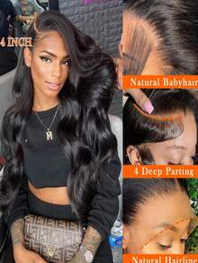 Body Wave Lace Front Wigs Human Hair 13x4 HD Transparent Glueless Wigs Human Hair Pre Plucked Bye Bye Knots 200 Density Brazilian Water Wave Human Hair Wig For Women With Baby Hair Natural Color 40inch - Natural Black - 查看 4