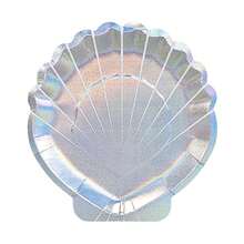 10pcs Iridescent Shell Design Paper Plates, Mermaid Theme Party Supplies, Tableware For Birthday, Holiday, Underwater Party