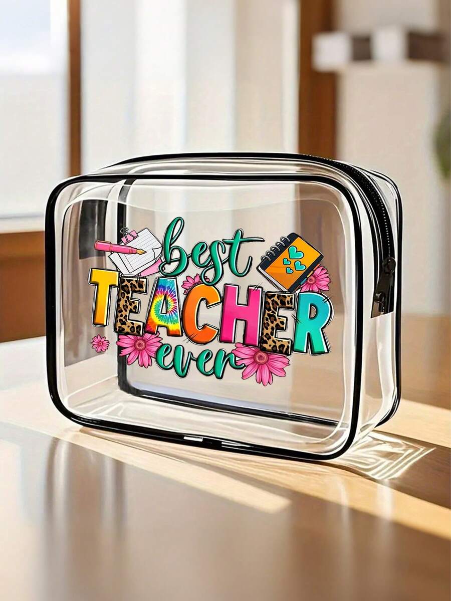 Transparent Women's Cosmetic Bag, Waterproof PVC Toiletry Bag, Portable Lightweight Clear Visible Easy To Clean Design, Beach Travel Charger Organizer Bag, Zipper Closure, Women's Summer Travel Holiday, Teacher's Day Gift, Back To School Essentialtravel Essentials Bag For School For Vacation Supplies Makeup Bag Travel Bag For Women