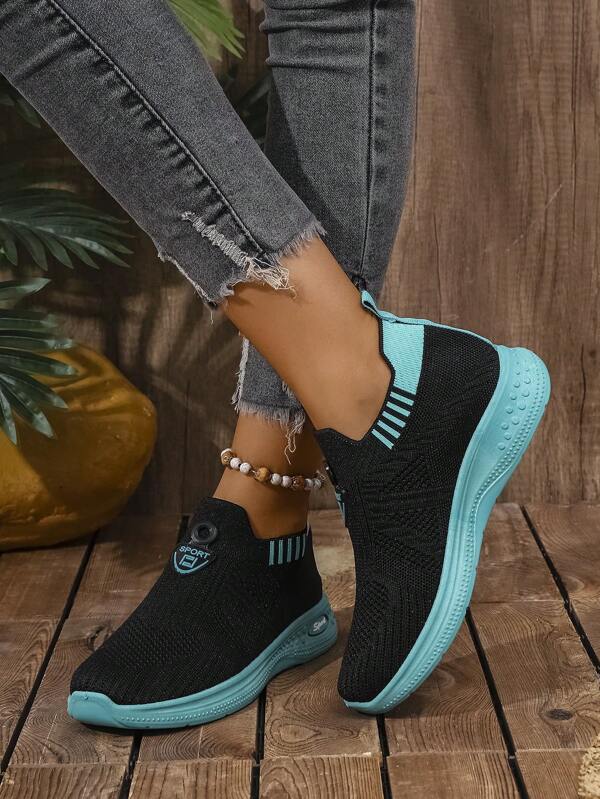 Zapatos deportivos casuales de mujer con slip-on, de punto transpirable y antideslizante para exteriores, para primavera/otoño
