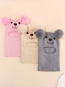 1 szt. Zestaw czapki i szalika dla dzieci w wieku 1-6 lat, uroczy, podwójny, dzianinowy, kominiarka z haftowanym misiem, miękka i wygodna czapka z kapturem, odpowiednia na jesienno-zimowe upały na świeżym powietrzu