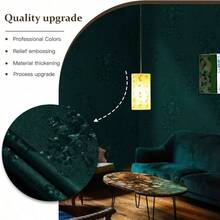 17.739; 39; X78.739; 39; Green Peel And Stick Wallpaper Gothic Floral Wall Paper Contact Paper Closeout Renter Friendly Modern Self Adhesive Damask Cabinet Vinyl Roll(78.739; 39; X17.739; 39; , Green Floral Textured) - 17.7"+x+78.7"+++綠色 - 查看 3