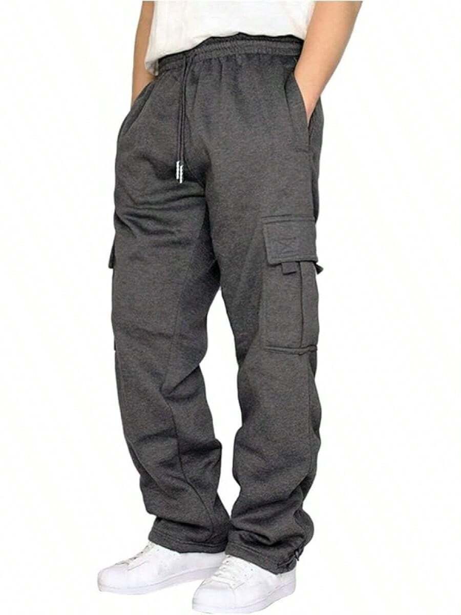 Men's Casual Cargo Sweatpants With Drawstring For Hiking - Dark Grey - View 1