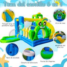Castillo hinchable para uso en interior y exterior, equipado con tobogán, piscina de bolas y rocódromo, así como un muñeco hinchable de gorila con soplador de aire y un castillo hinchable con temática de puente de rana. - Verde - Ver 3