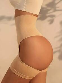 1pc Seamless Hollow Lift Hip High Waist Shapewear Shorts, Elegant Stretchy Knitted Fabric Machine Washable Ladies Shorts - 杏色 - 查看 3