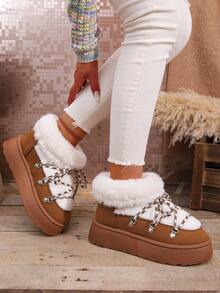 Sandalias de plataforma para mujer - Botas de nieve cálidas y duraderas para exteriores con suela antideslizante y cómoda, pantuflas de invierno con suelas planas reforzadas