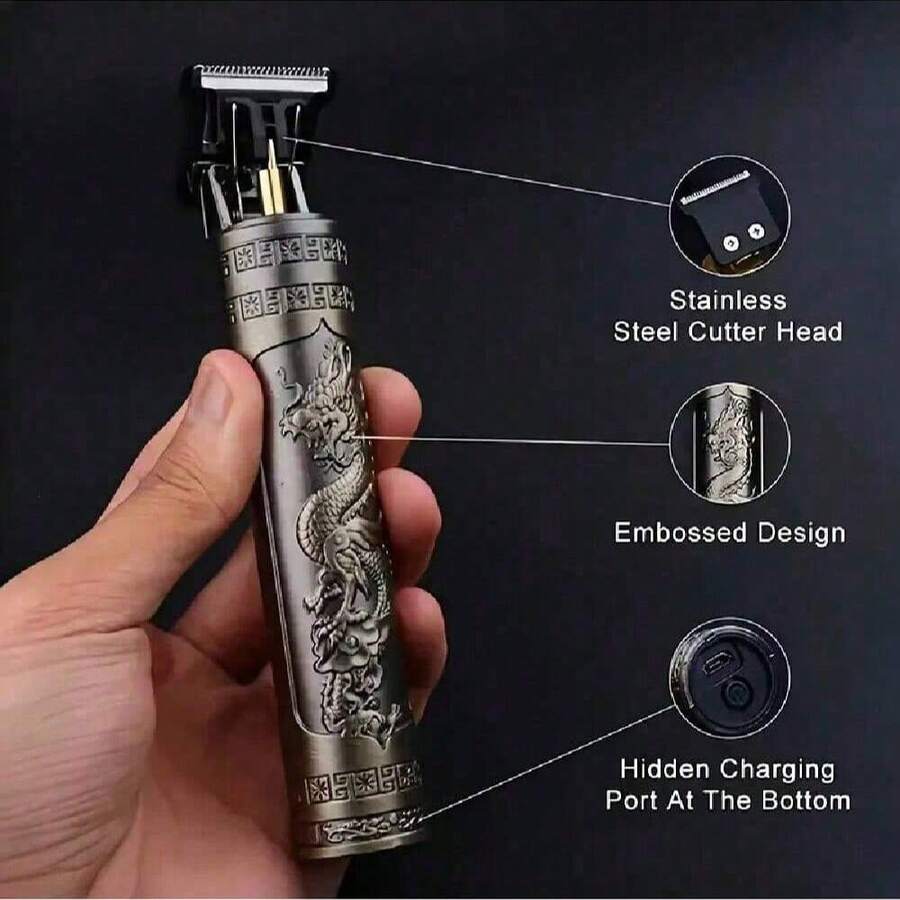 Tondeuse à cheveux rechargeable USB 300mAh, lame en acier inoxydable portable, lavable, 4 peignes de limitation, design gaufré, charge cachée, convient pour la maison/le salon