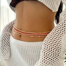Boho Waist Beads Chains Set Colorful Summer African Belly Chain Elastic Waist Beads For Weight Loss Body Chains Bikini Beads Jewelry For Women - 藍色8件 - 查看 2