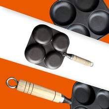 Non Stick Frying Pan, 4-Hole Medium-Sized Frying Pan, Induction Cooker, Healthy Cooking Pan With Wooden Handle, Frying Pan, Egg Frying Pan, 4-Cup Pancake Pan, Suitable For Breakfast, Suitable For Gas Stoves And Induction Cookers, Easy To Clean Non Stick Pan, Family Dinner Supplies, Party Supplies - Black - View 4