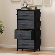BALCONERA Chest Of Drawers, 5 Fabric Drawers With Handles, Storage Cabinet, Drawer Cabinet, Cupboard, Metal Frame, Fabric Chest Of Drawers For Bedroom, Living Room, Hallway, Office, Black Wood Grain - 深灰色 - 查看 2