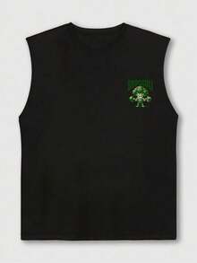 GRDR 男士夏季西兰花和哑铃印花休闲无袖背心 - 黑色 - 查看 3