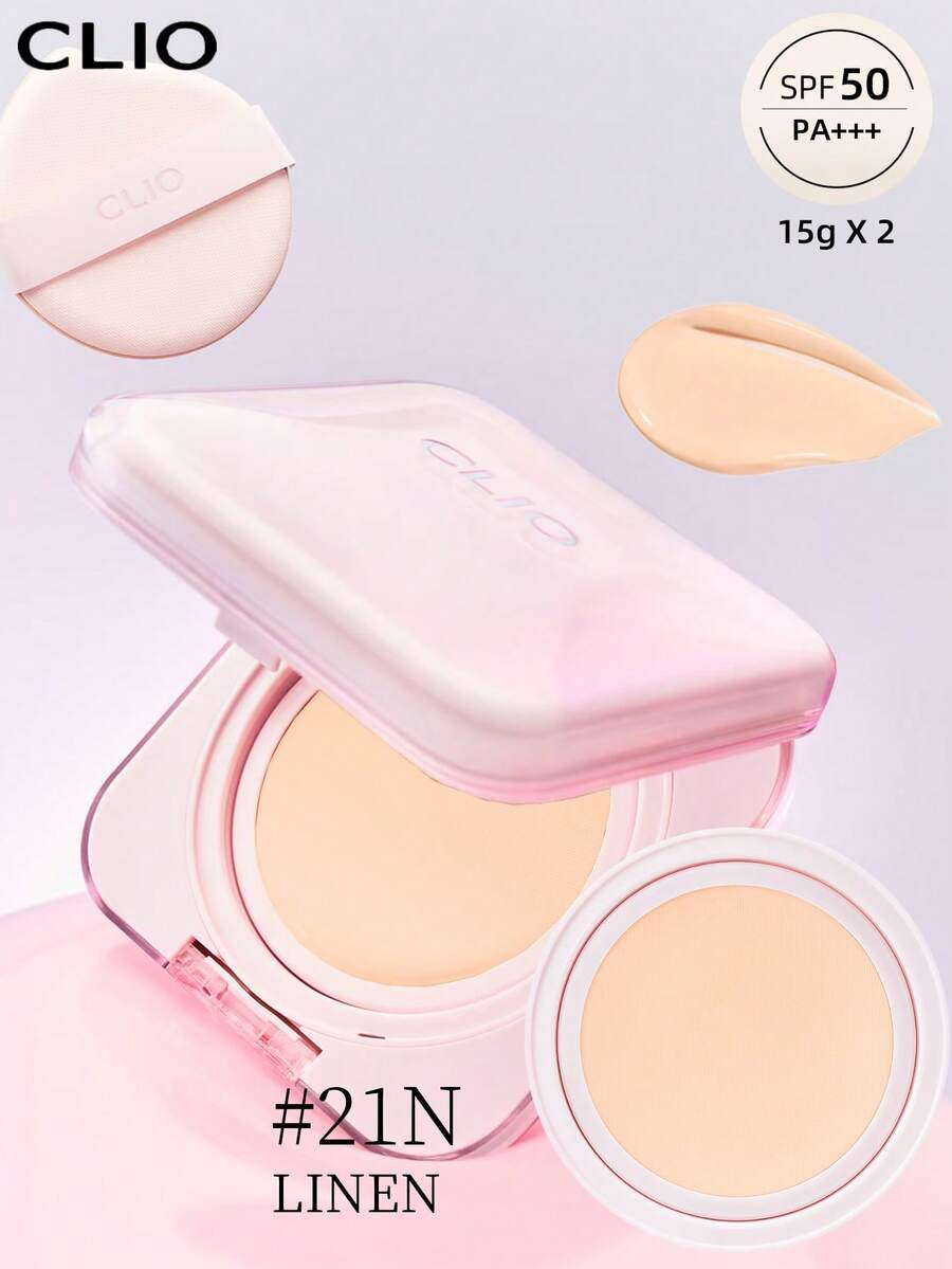 Clio K-Beauty KILL COVER MESH GLOW ESSENTIAL CUSHION FOUNDATION SET,15g*2 [Refill Included] , SPF50+ PA++++, Flawless Glass Skin, Glowy Skin Makeup, Moisturizing & Hydrating, No Powder Feeling, Lightweight, Buildable Coverage, ,Korean Makeup - 21N LINEN - View 1