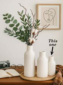 Minimalist Ribbed White Vases, 1/3pcs Decorative Faux Ceramic Look For Fall Home Decor, Modern Dried Flower Display, Great Gift For Living Room, Entryway, Dining Table Room Decor Flower Vase Glass Vase