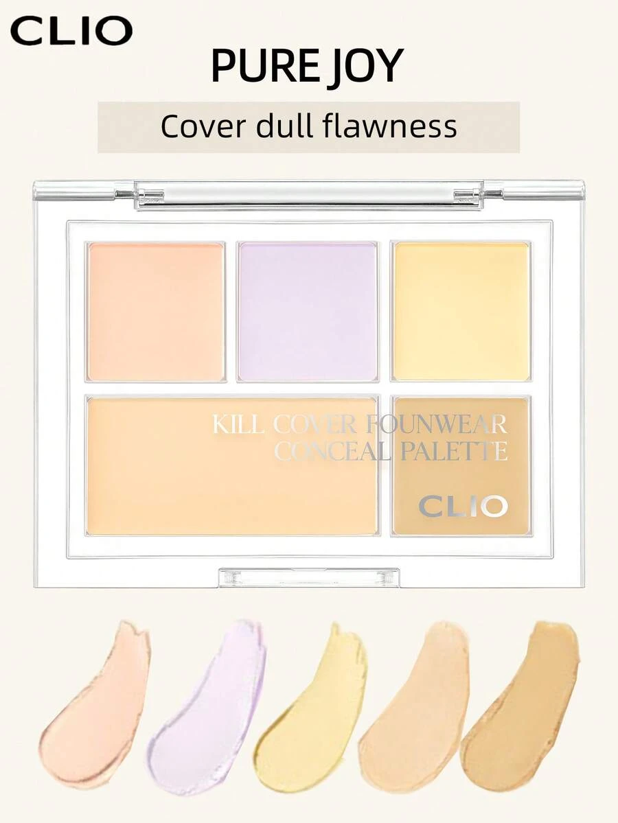 Clio K-Beauty KILL COVER FOUNWEAR CONCEAL PALETTE, Conceal Blender Palette, 5-In-1 Color Correcting And Concealing, Buildable, For Dark Circles, Imperfections, Face Tone Corrector, Soft Smooth Texture, Available For Sensitive Skin, Gel Concealer, Lightweight, Full Coverage, Correct Skin Color,Long Lasting, Conceals, Corrects, Covers, Hydrates, Highlights, Light Sand , Korean Makeup - #PURE JOY - View 1