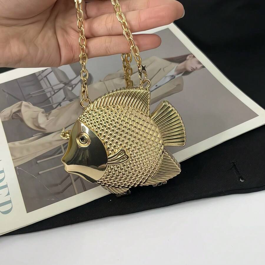 2025 New Cute And Unique Crossbody Purses Evening Clutch Bag For Women Fish Shape Shoulder Crossbody Bag Fashion Handbag Satchel Purse Gifts - 金色 - 查看 1