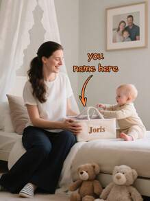 1pc Personalized Solid Color Baby Name Diaper Storage Basket - Ideal Newborn Gift! Customized Embroidered Baby Name Basket, 2-In-1 Storage & Gift Box, Essential For New Parents, Newborn Autumn/Winter Gift, Holiday Gift Choice, Son, Daughter