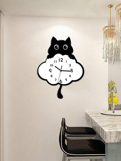 Pc, Unique Lovely Kitten Wand Clock, Tail Swinging Function, Silent No Ticking, Room ation, Living Kitchen s. Home ations view 7