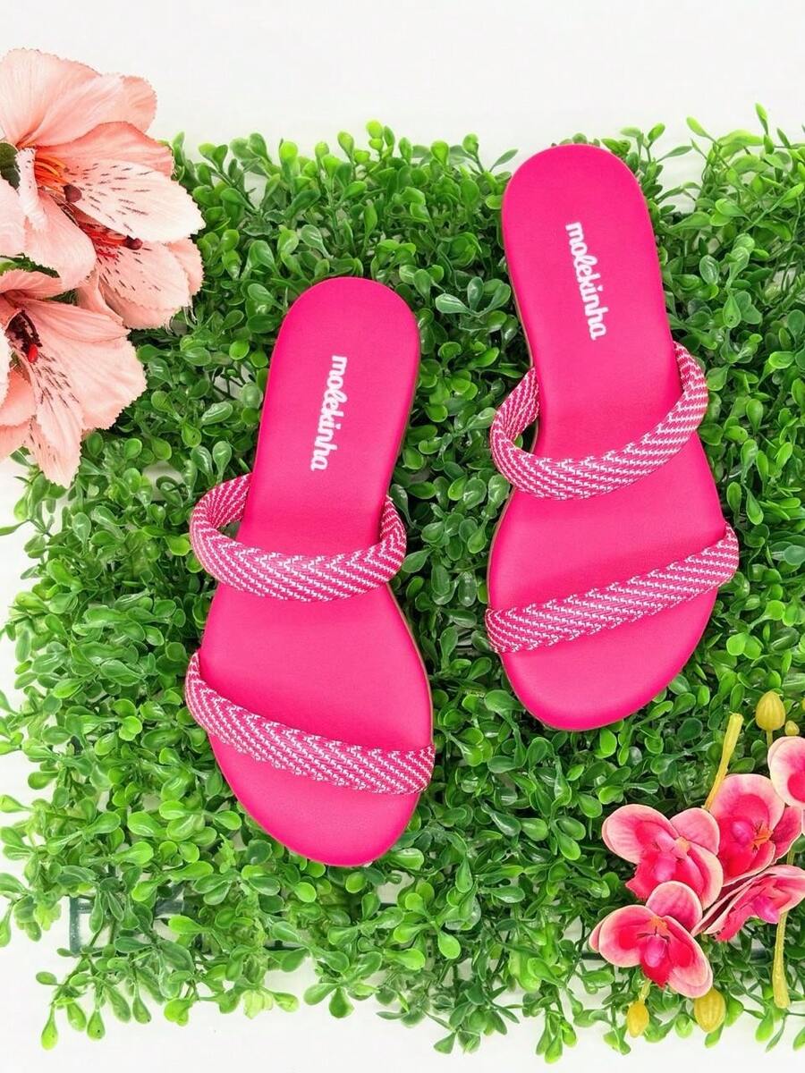 Girls' Flat Sandals, Slide Molekinha, Comfortable Youth - Pink Sorrento - View 1