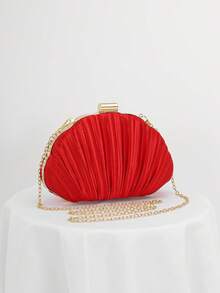Plissierter Satin Design Box-förmige Abendtasche, Bankett Tasche, Abendkleid Tasche, Ballkleid Handtasche, Tasche mit Kette, Hochzeitstasche