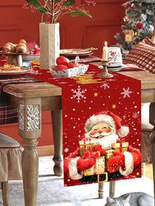 1pc 35x180cm Christmas Polyester Tablecloth, Santa Claus Polyester Tablecloth, Red Background Decorative Long Tablecloth, Christmas Merry Christmas Holiday Party Dining Table Coffee Table Long Cloth, Suitable For Home Holiday Atmosphere Decoration - Multicolor - View 8
