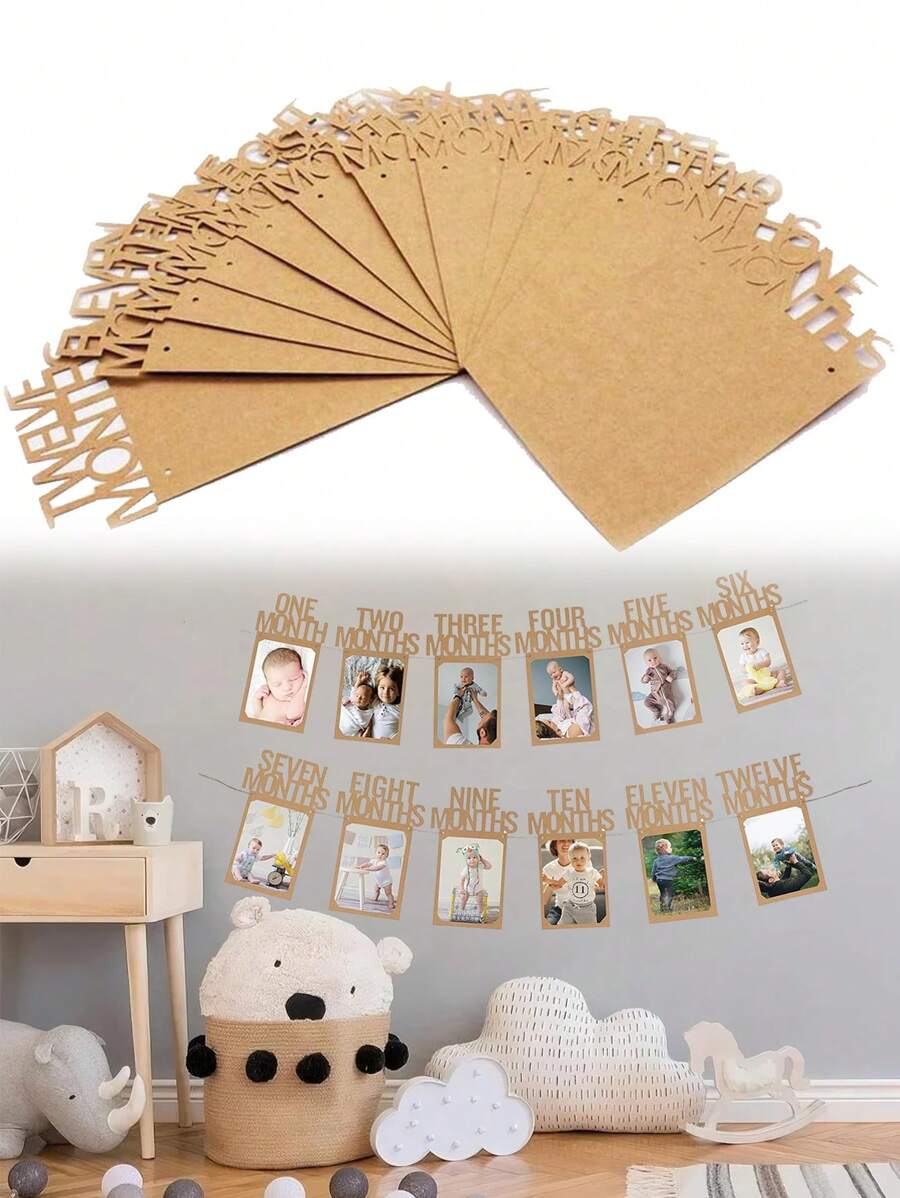 1st Birthday Photo Banner For Baby From 1 Months To 12 Months, First Birthday Decorations Boy Girl Monthly Milestones Garland | First Birthday Photo Banner Pre-Strung With Frame,Baby's First Birthday Party Supplies, Decorative Banners